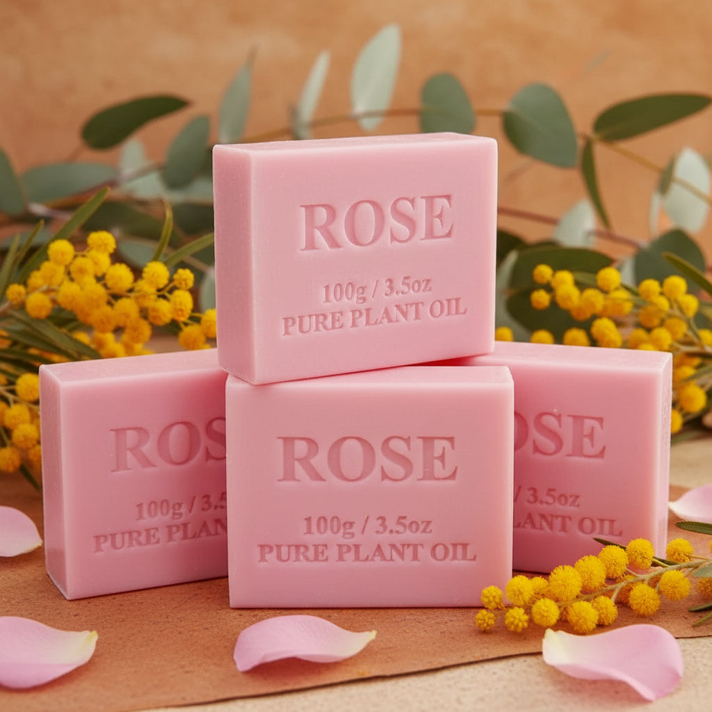 4x 100g Rose Plant Oil Soap Bars | Triple-Milled | Pure Vegetable Base | Made in Australia
