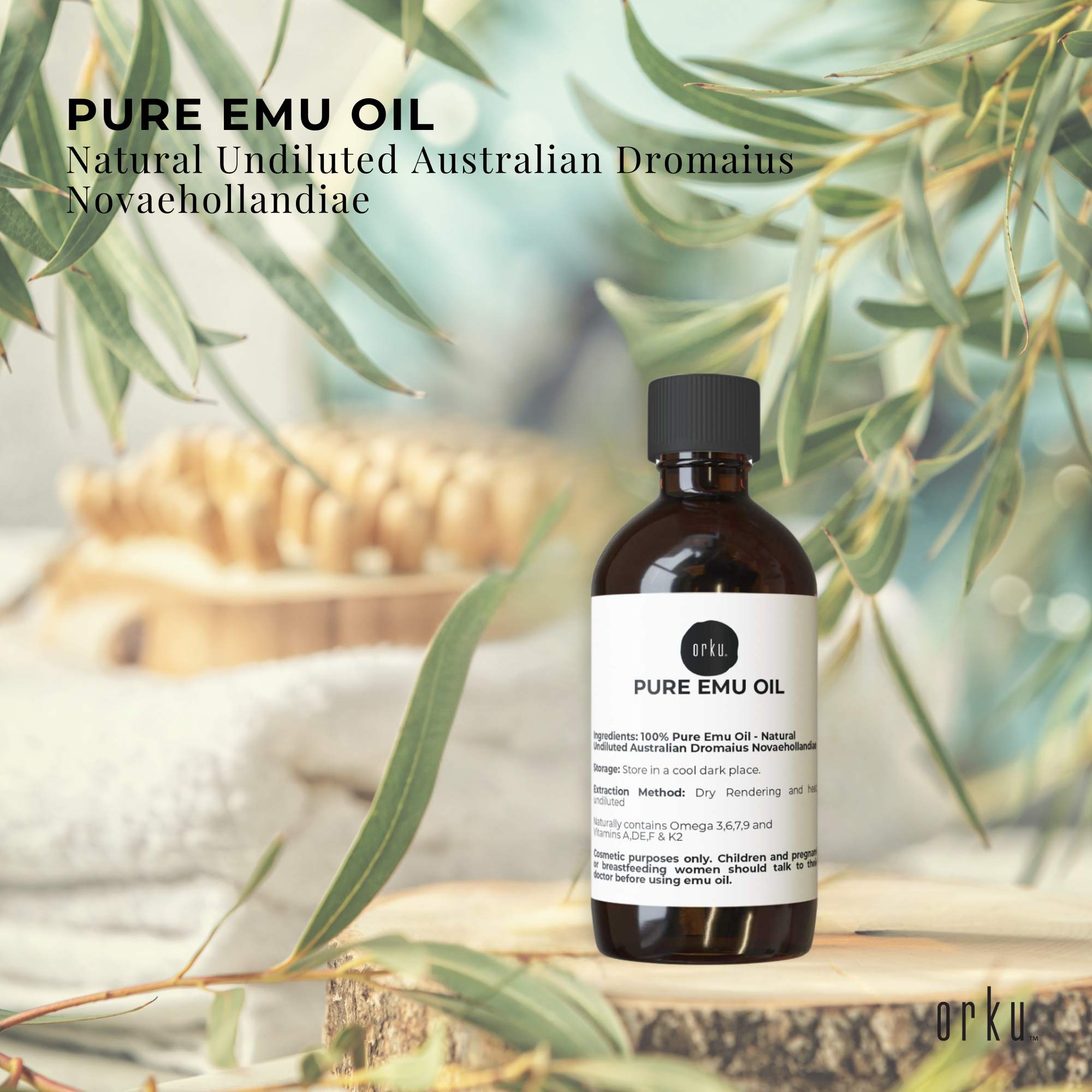 Orku 100ml Pure Emu Oil - Natural Undiluted Australian Dromaius Novaehollandiae - Bens Market Place