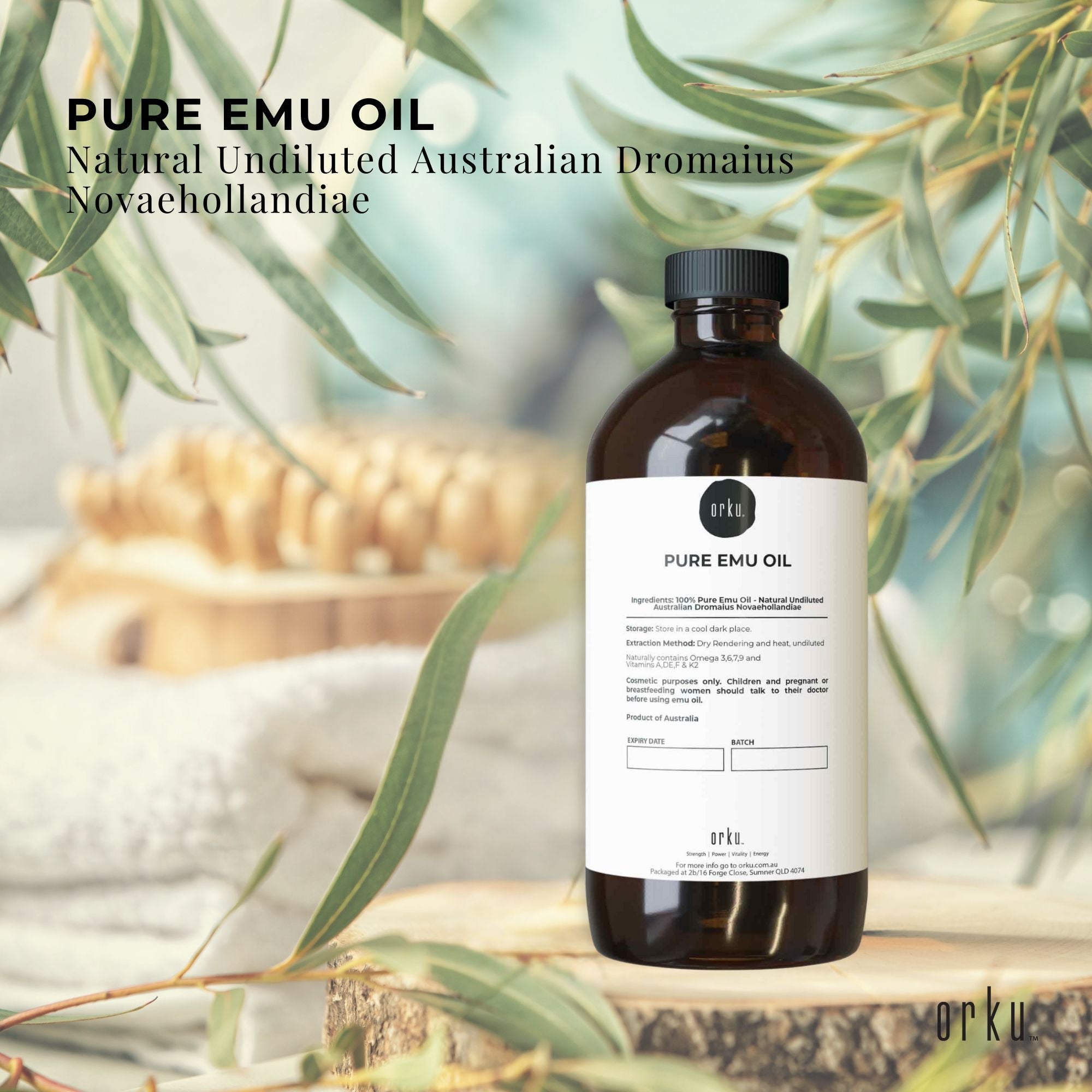 Orku 500ml Pure Emu Oil - Natural Undiluted Australian Dromaius Novaehollandiae