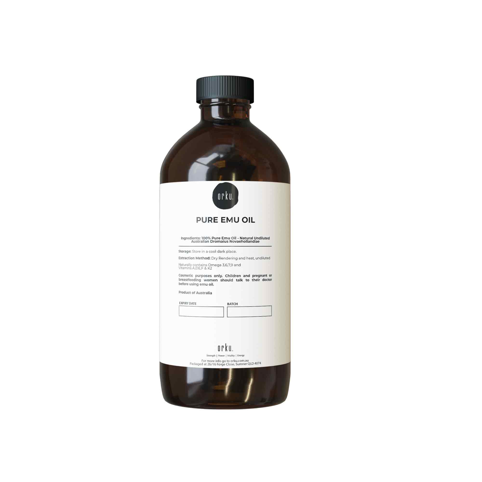 Orku 500ml Pure Emu Oil - Natural Undiluted Australian Dromaius Novaehollandiae - Bens Market Place