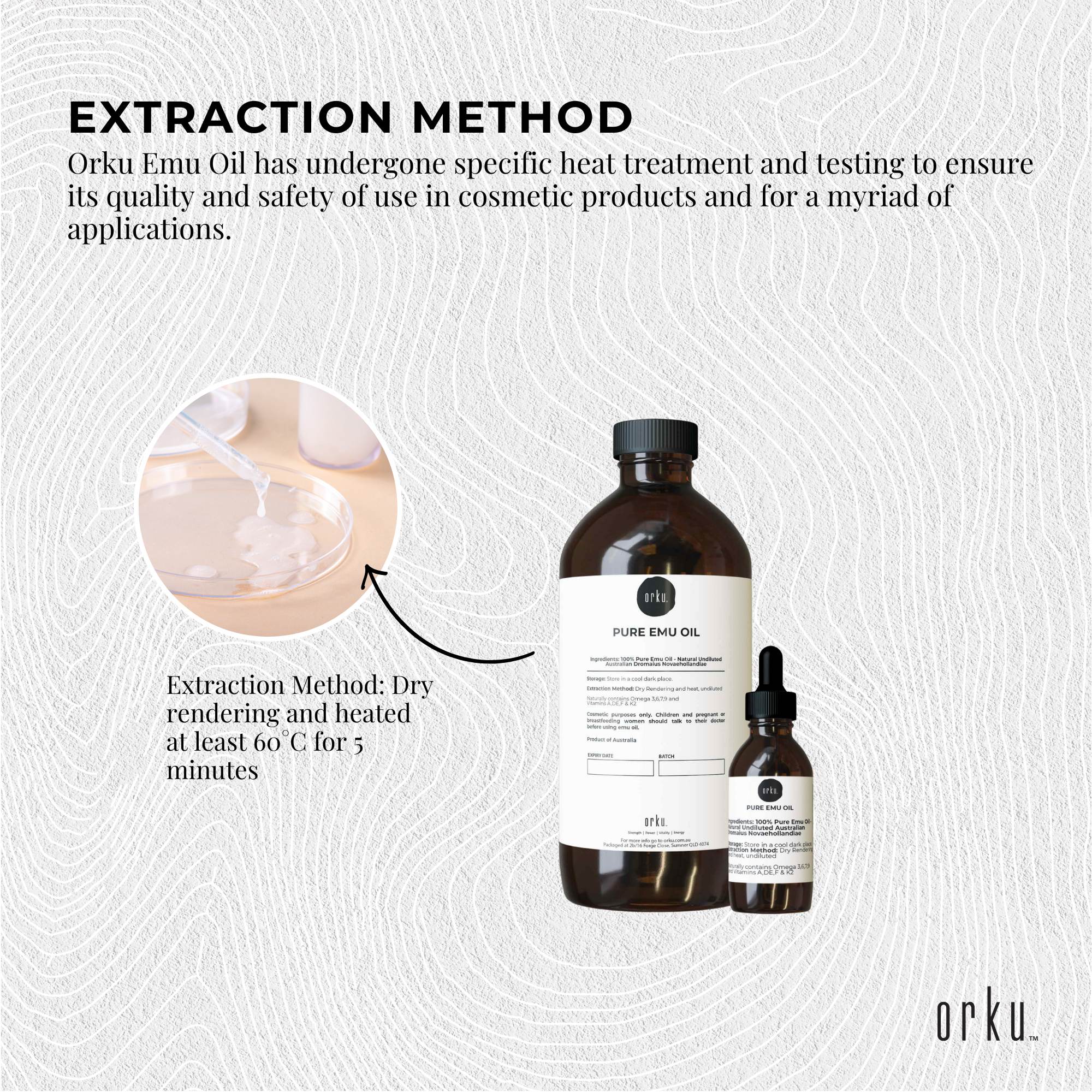 Orku 250ml Pure Emu Oil + Bonus 25ml Bottle - Australian Dromaius Novaehollandiae