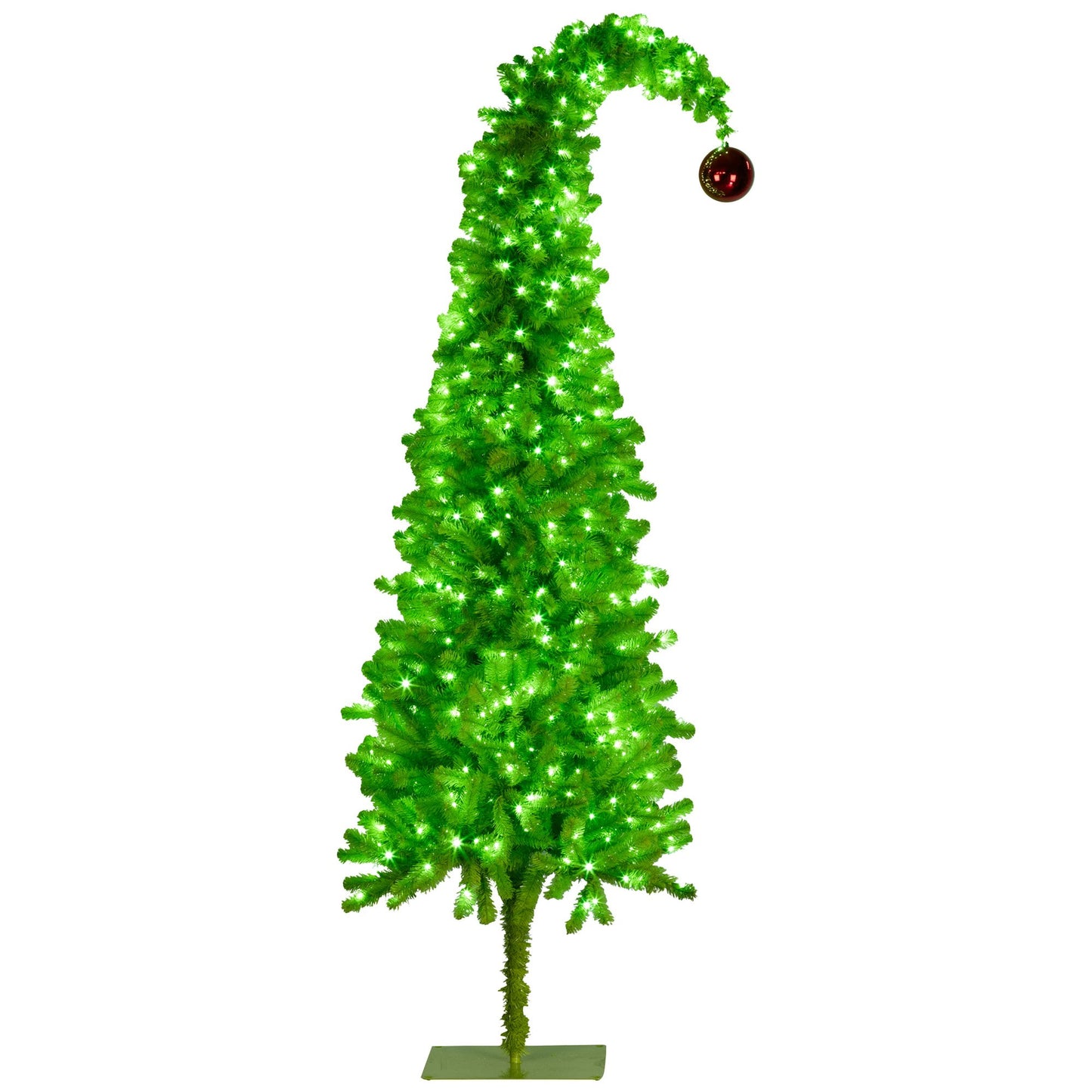 Christabelle 4ft Christmas Gremlin Tree Curved Top Red Bauble Built In Green & White LED Lights Foot Pedal Control