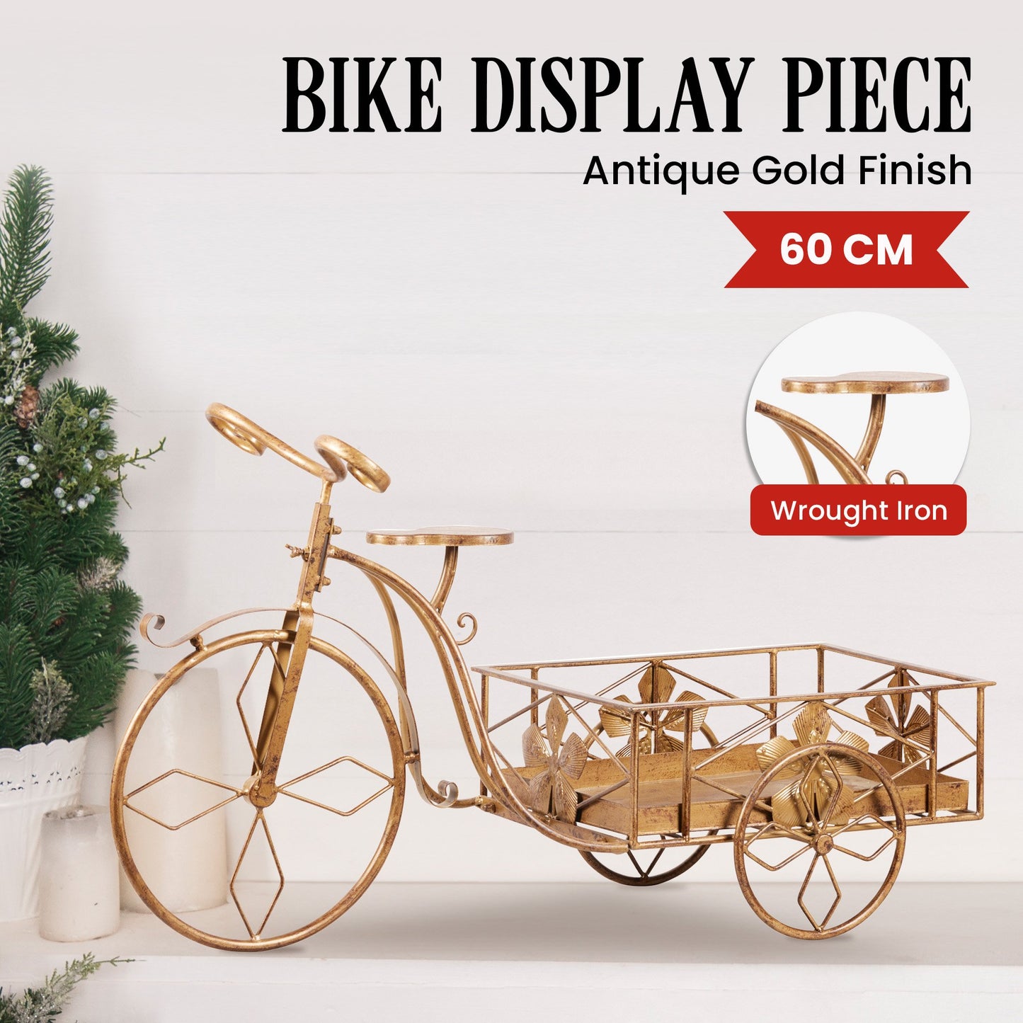 Christabelle Antique Gold Bicycle Christmas Tree Display Decoration Ornament
