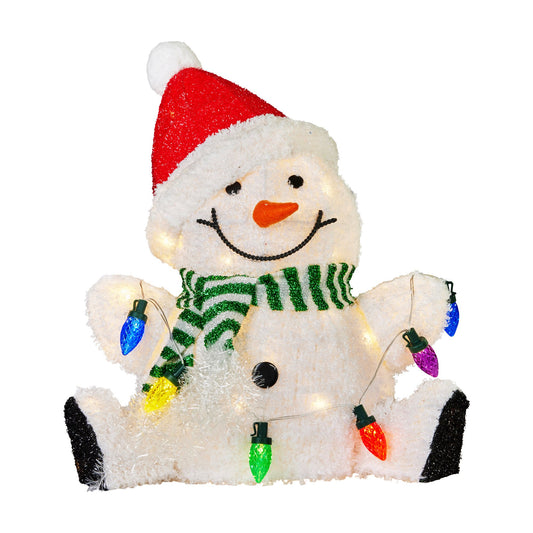 Christabelle Sitting Christmas Snowman Display With Lights - 40cm