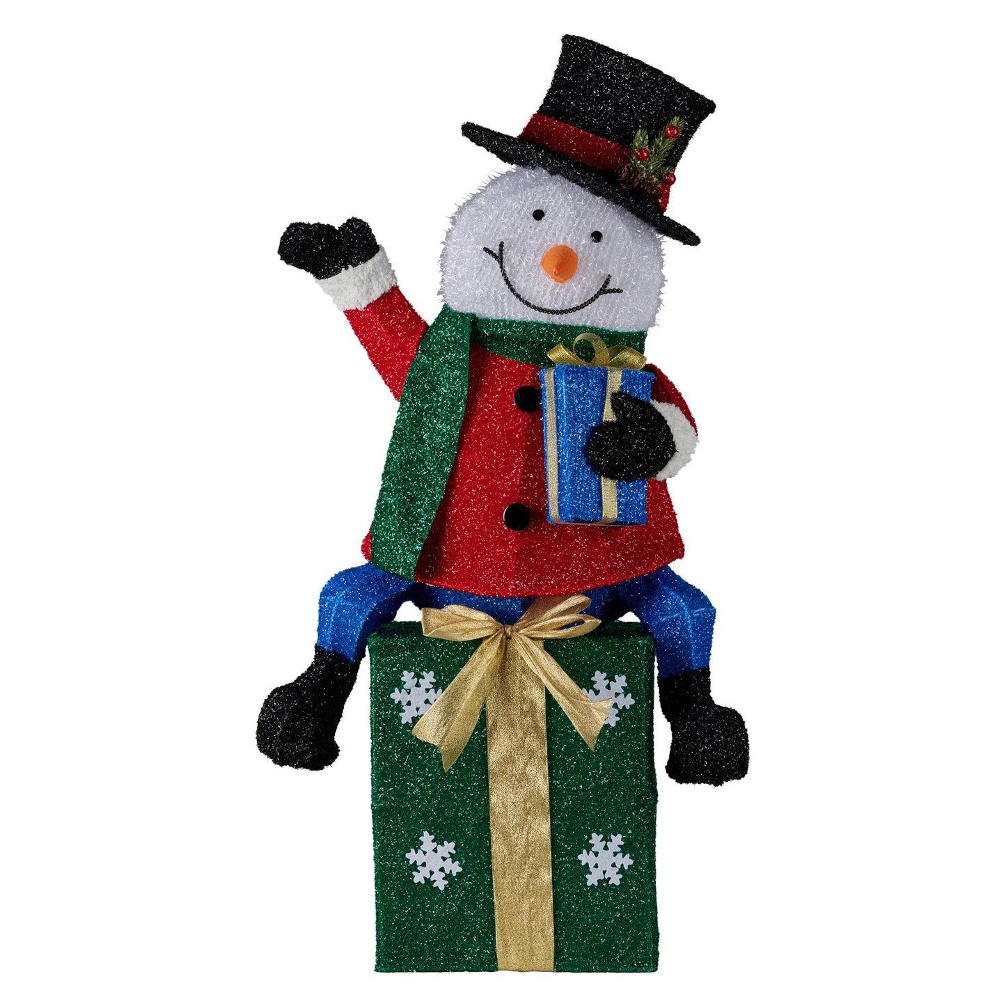 Christabelle 85cm Christmas Snowman On Presents Display with Lights