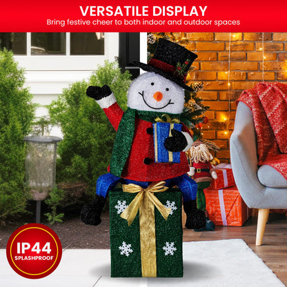 Christabelle 85cm Christmas Snowman On Presents Display with Lights