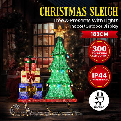 Christabelle Christmas Display Sled 183cm With Tree And Presents Led Lights & C9 Bulbs
