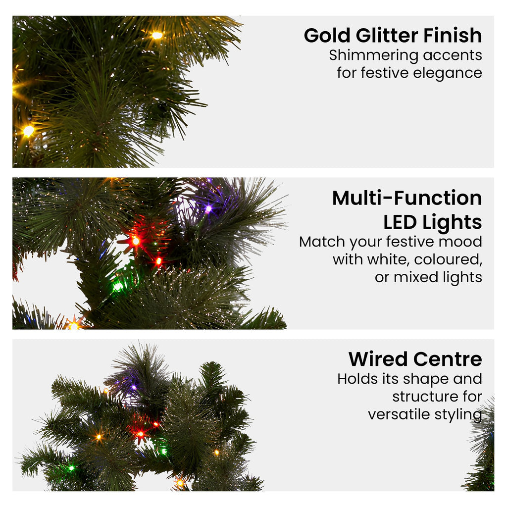 Christabelle 2.7m Christmas Garland with LED Lights Glittery Gold Pine Mantle Decoration Ornament