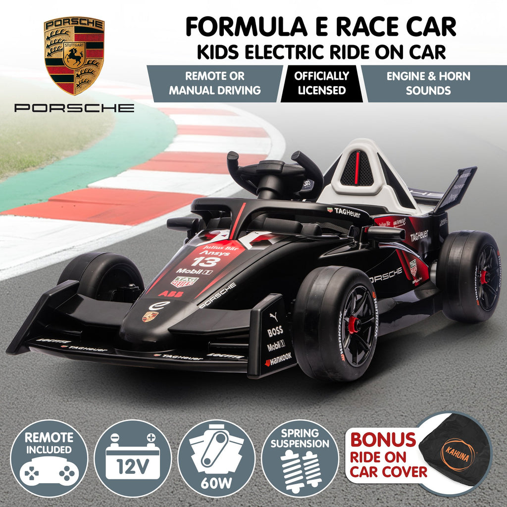 Kids Porsche Formula E Ride-On Car | Remote Control | Dual Motors | MP3 Player | Red