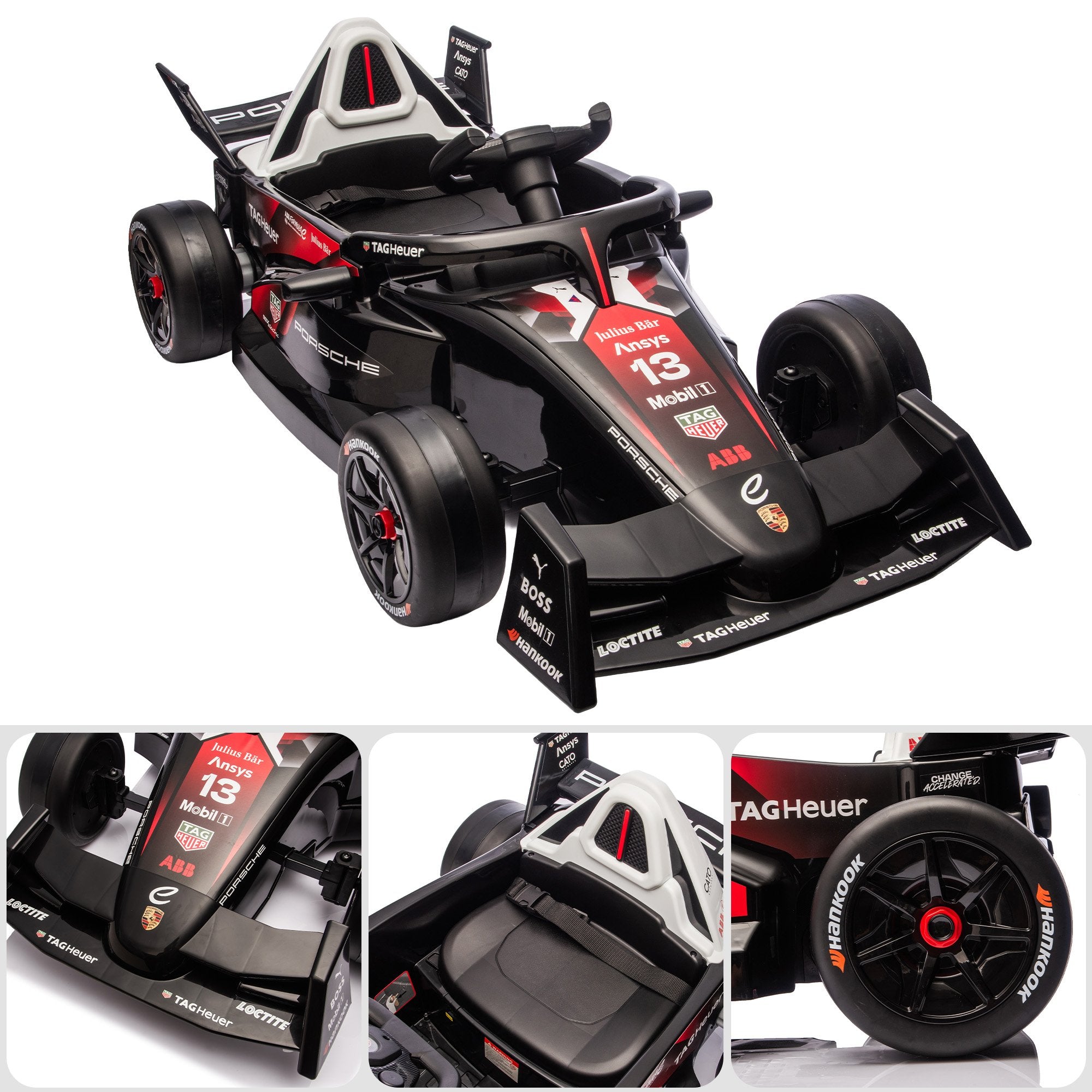 Kids Porsche Formula E Ride-On Car | Remote Control | Dual Motors | MP3 Player | Red