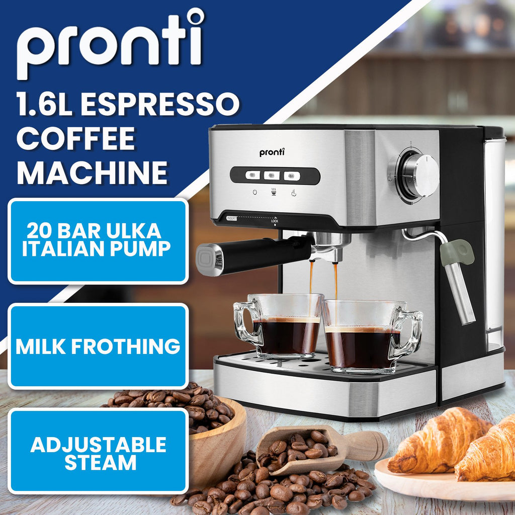 Pronti 1.6L Automatic Coffee Espresso Machine | 20-Bar Italian Pump | Steam Frother | Free Shipping