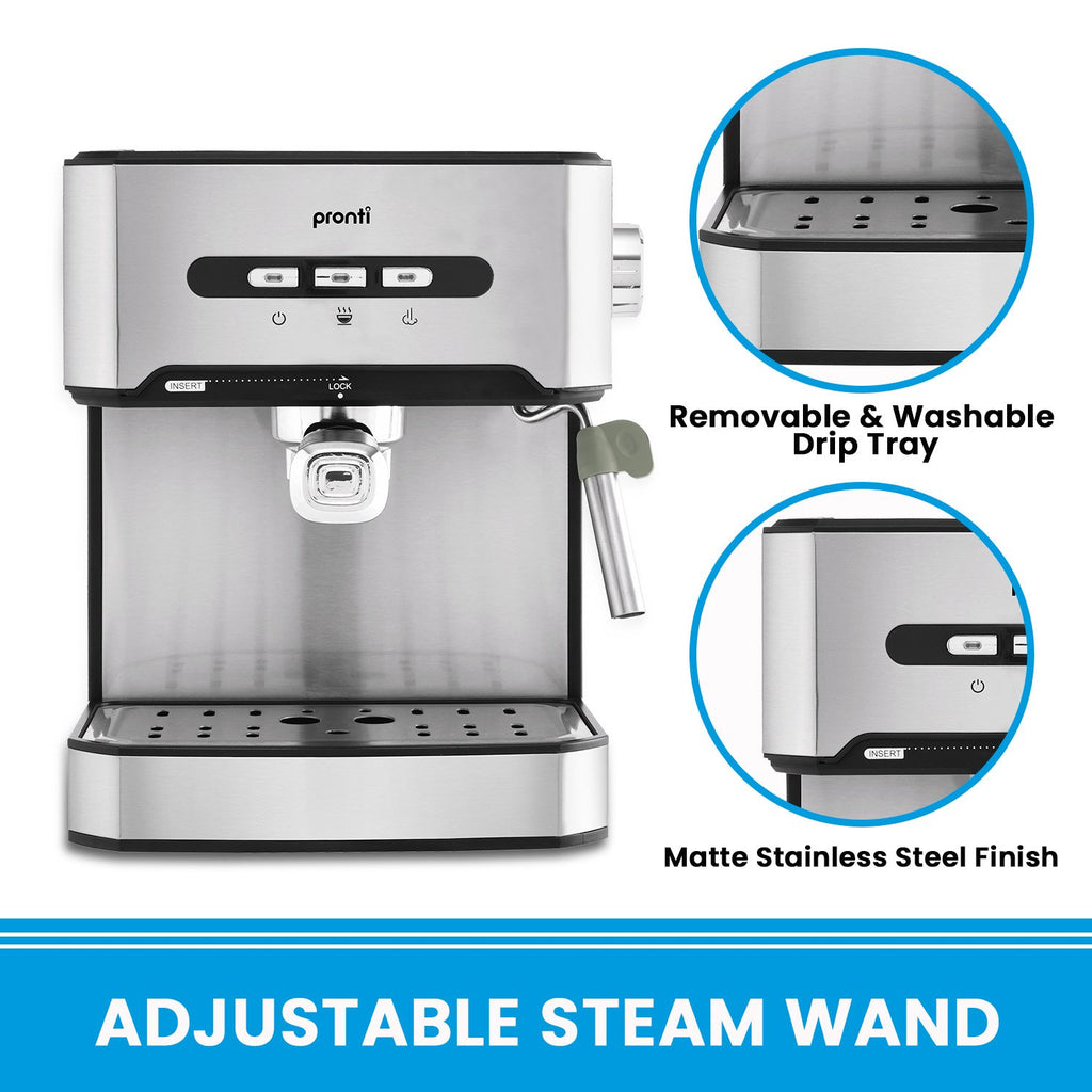 Pronti 1.6L Automatic Coffee Espresso Machine | 20-Bar Italian Pump | Steam Frother | Free Shipping