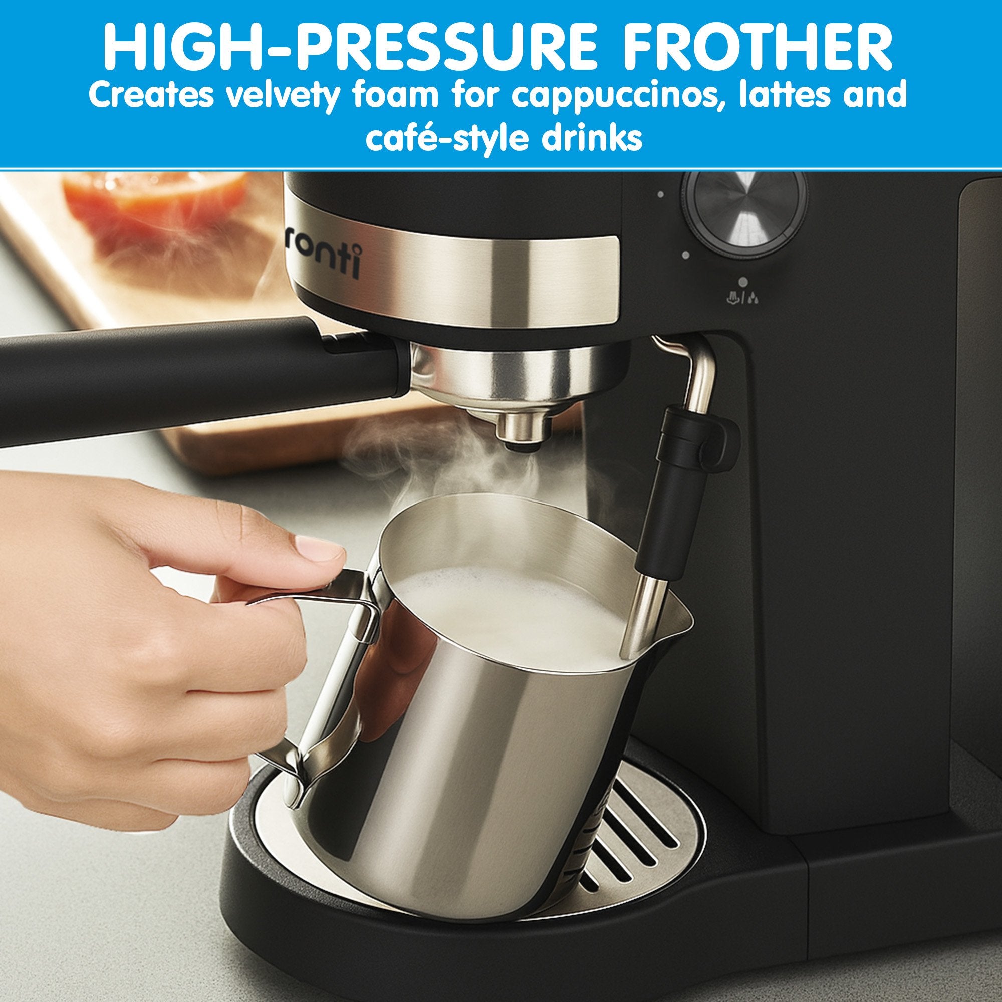 Pronti Breakfast Set with Rose Gold Kettle & Toaster with 1.2L Espresso Machine - White