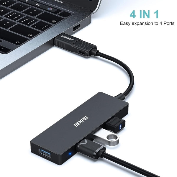 BENFEI 000291BK 4-Port USB 3.0 Ultra Flat Data Hub, USB C Hub with 4 Ports USB 3.0 Adapter