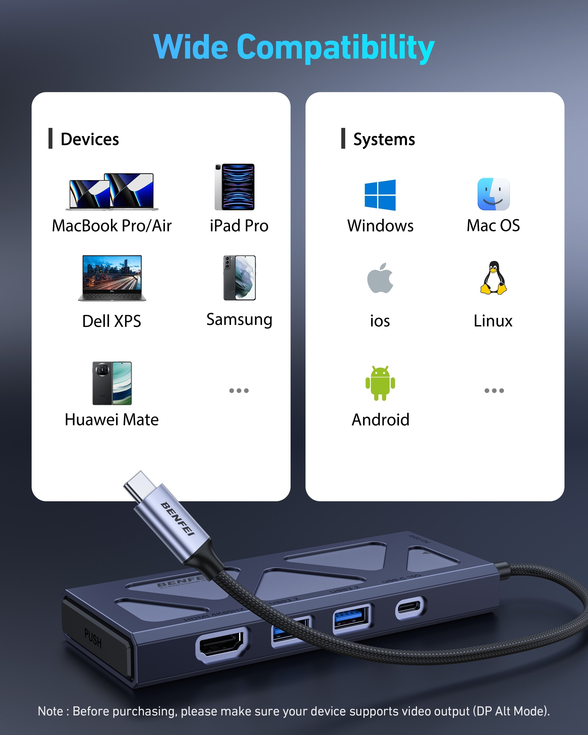 BENFEI 000389GY M.2 NVMe Enclosure with USB-C Hub