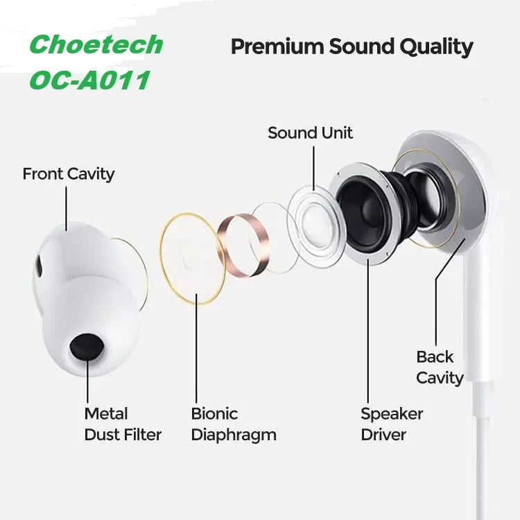 Choetech OC-A011 USB-C In-Ear Headphones 1.2m - White
