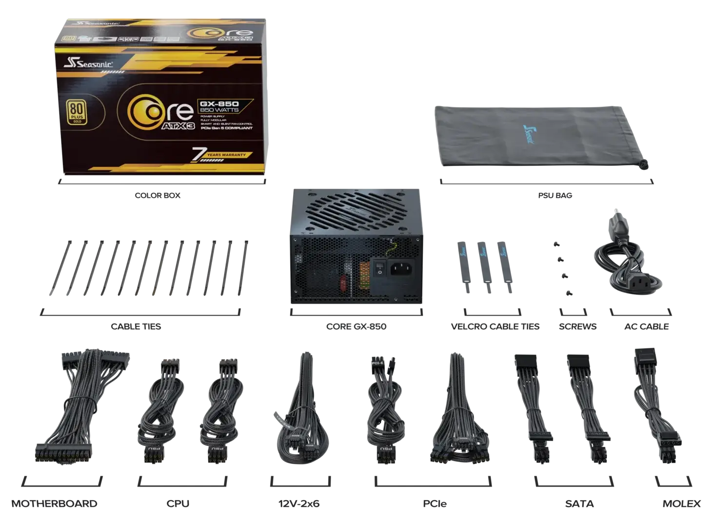 Seasonic Core GX-850 ATX3 80 Plus Gold Full Modular 850W PSU (SRP-CGX851-A5A32SF)