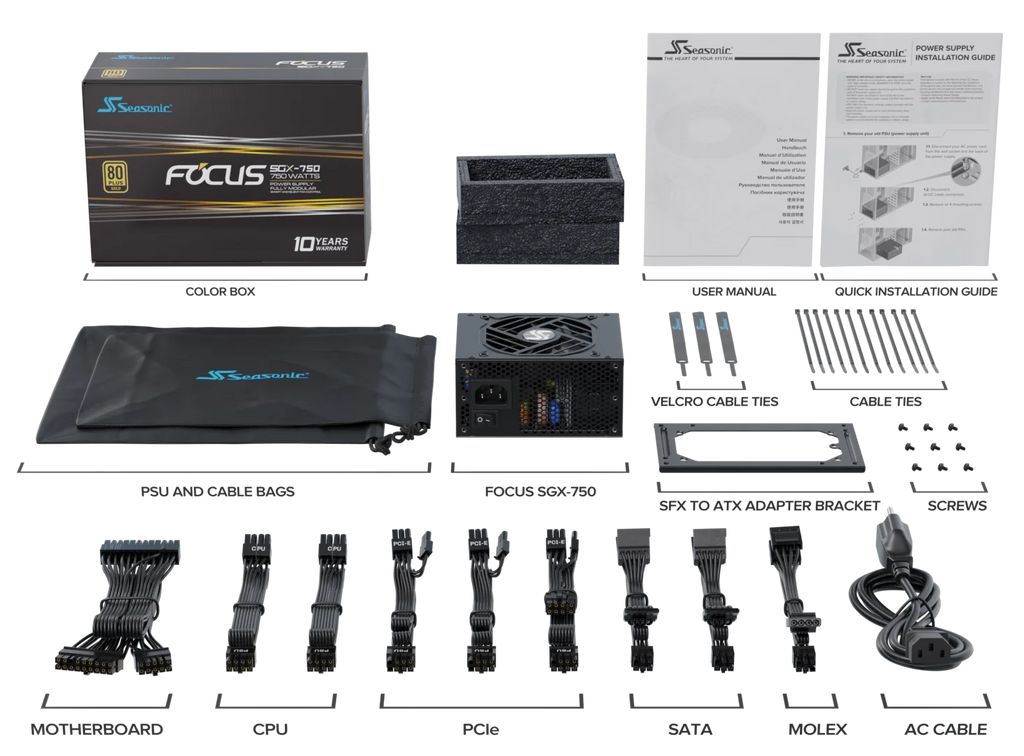 Seasonic FOCUS SGX-750 (2021) 750W Modular 80 Plus Gold PSU