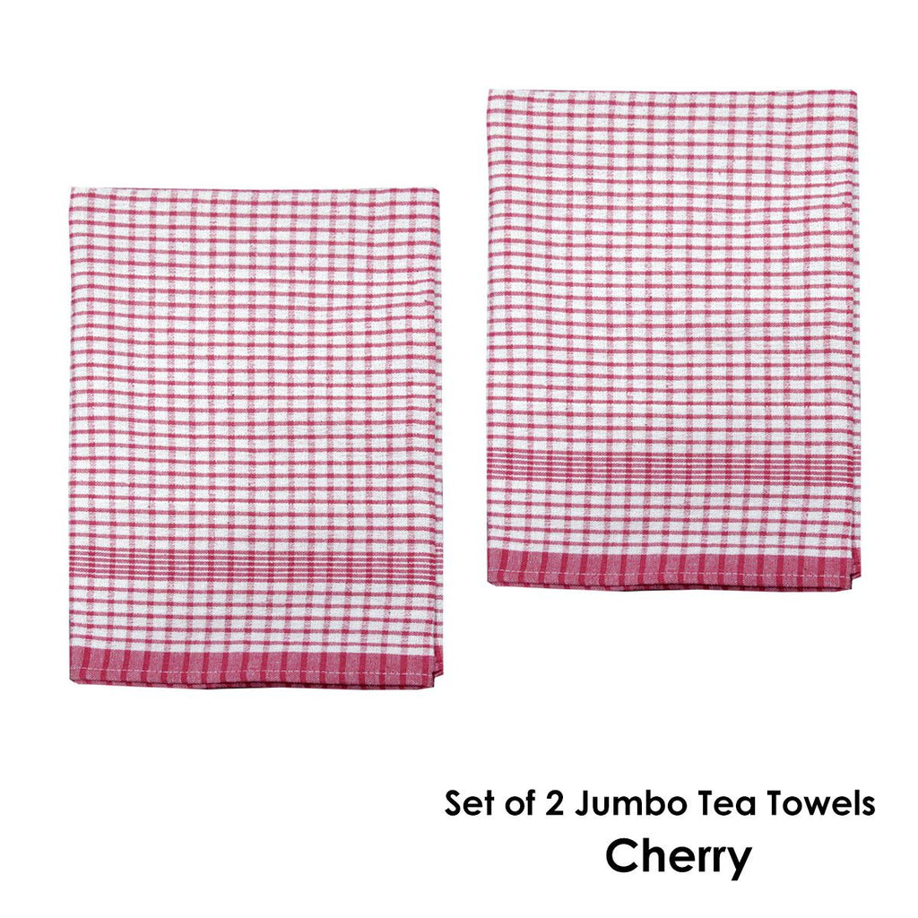 Hotel Living Set of 2 Jumbo Cotton Check Tea Towels 60x90cm Cherry