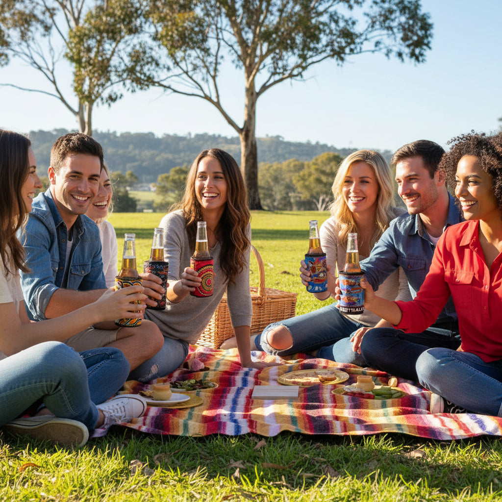 6x Australian Art Stubby Holder Set | Beer Bottle and Can Cooler | Aussie Souvenir | Mixed Designs