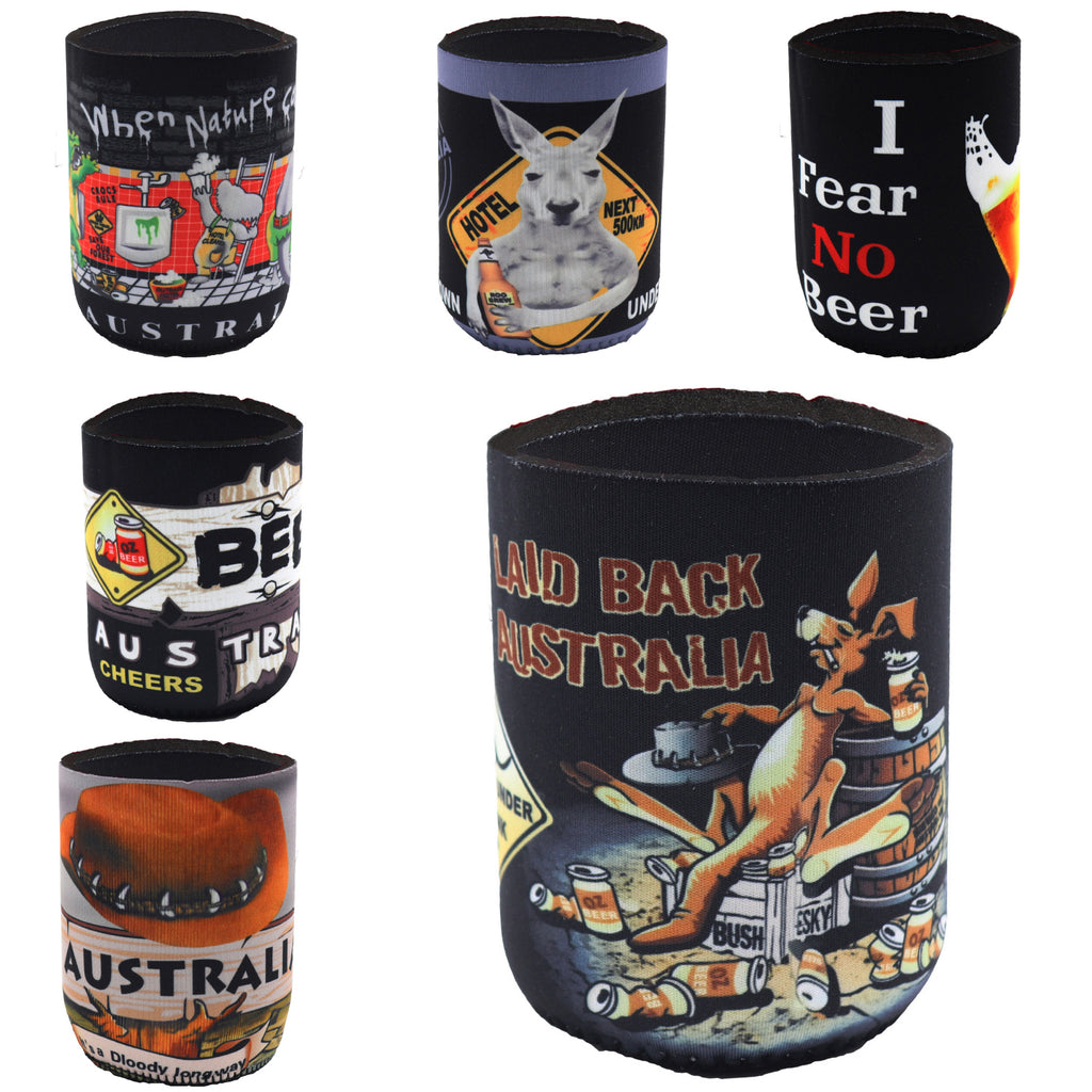 6x Australia Stubby Holder Set | Beer Bottle and Can Cooler | Mixed Designs | Aussie Souvenir