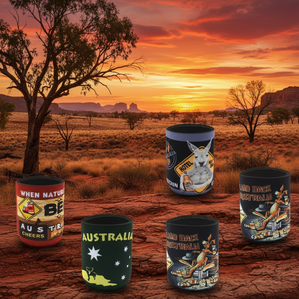 6x Australia Stubby Holder Set | Beer Bottle and Can Cooler | Mixed Designs | Aussie Souvenir