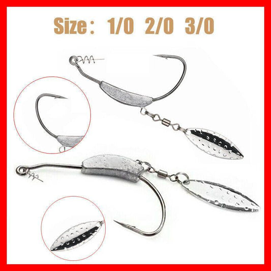 Weedless Jighead Hook Swimbait Worm Fishing Lure Wide Gap Single Barbed Spinner - 1/0#