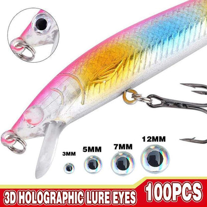 100PCS Fish Eyes 3D Holographic Lure Eyes Fly Tying Jigs Crafts Dolls - 100PCS / 5mm / Silver