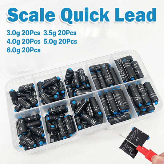 100pcs Graduated Soft Core Fishing Lead Sinkers Quick Drop Weights Tackle Set