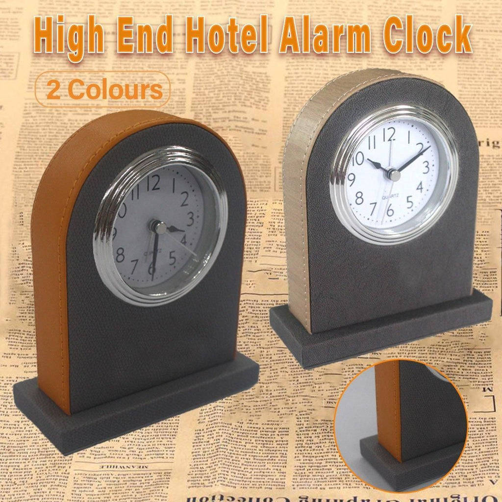 Classic Hotel Alarm Clock Quartz Movement Faux Leather Design with Clear Display - Orange