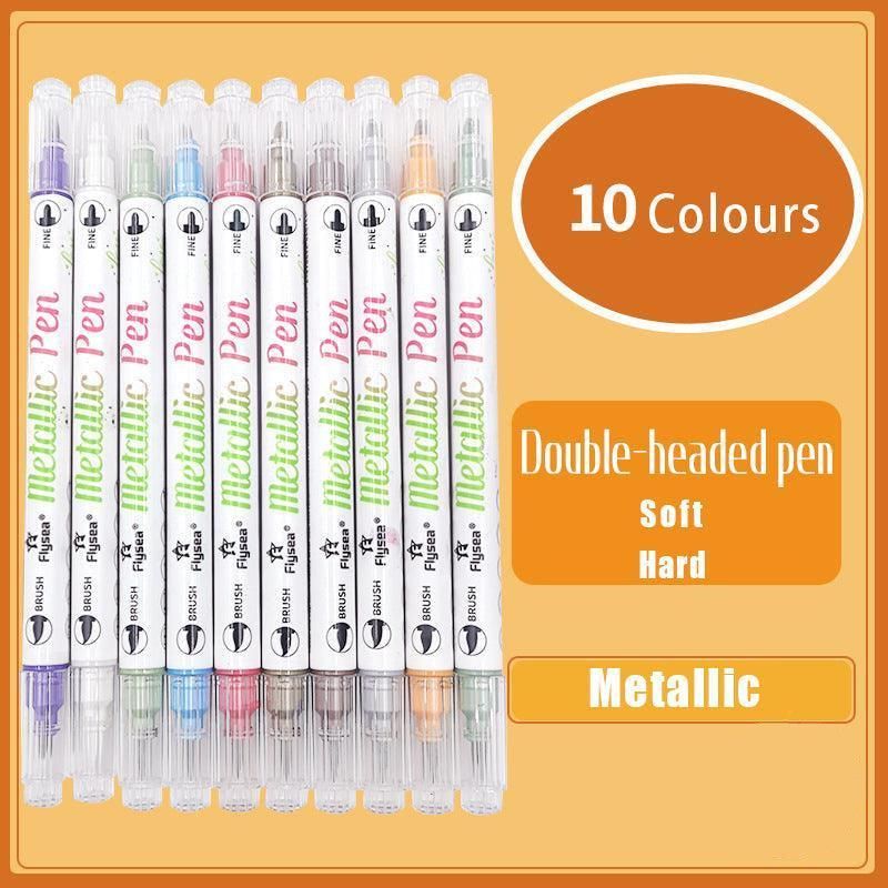 10-Color Set Double Head Shimmer Marker Pens for Albums & Doodles