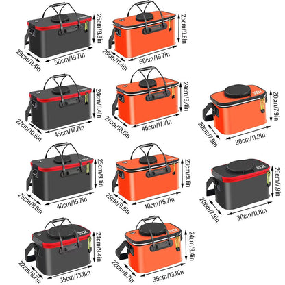 Portable Folding EVA Fishing Bucket Multi Use Live Fish Container with Strap - Black-40cm