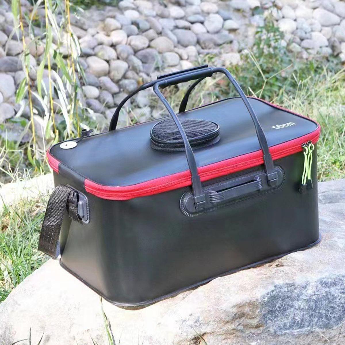 Portable Folding EVA Fishing Bucket Multi Use Live Fish Container with Strap - Black-45cm