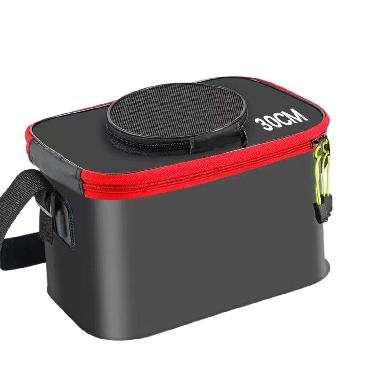 Portable Folding EVA Fishing Bucket Multi Use Live Fish Container with Strap - Black-45cm