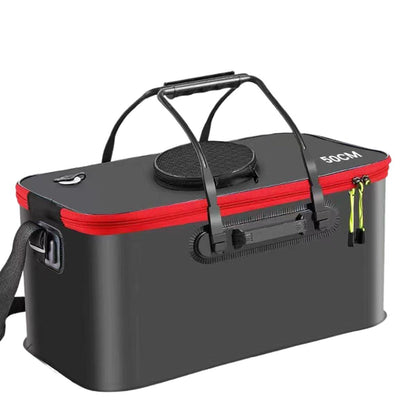 Portable Folding EVA Fishing Bucket Multi Use Live Fish Container with Strap - Black-45cm