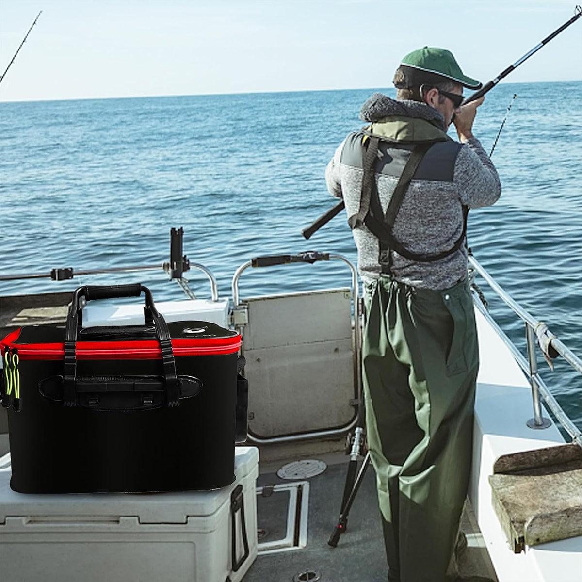 Portable Folding EVA Fishing Bucket Multi Use Live Fish Container with Strap - Orange-40cm