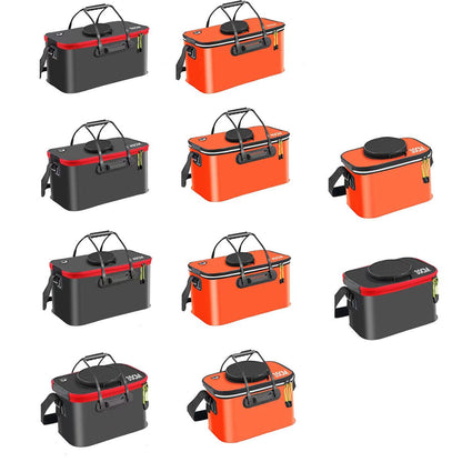 Portable Folding EVA Fishing Bucket Multi Use Live Fish Container with Strap - Orange-45cm