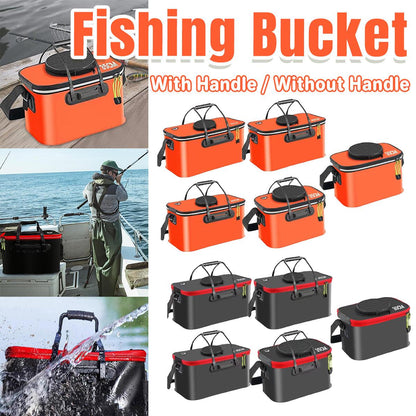 Portable Folding EVA Fishing Bucket Multi Use Live Fish Container with Strap - Orange-50cm