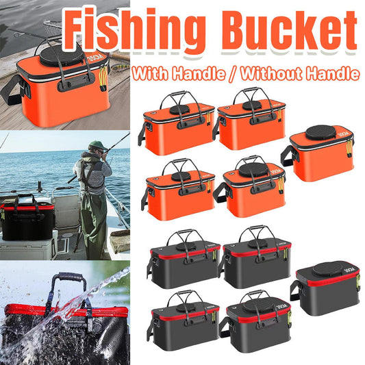 Portable Folding EVA Fishing Bucket Multi Use Live Fish Container with Strap - Orange-50cm