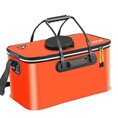 Portable Folding EVA Fishing Bucket Multi Use Live Fish Container with Strap - Orange-50cm