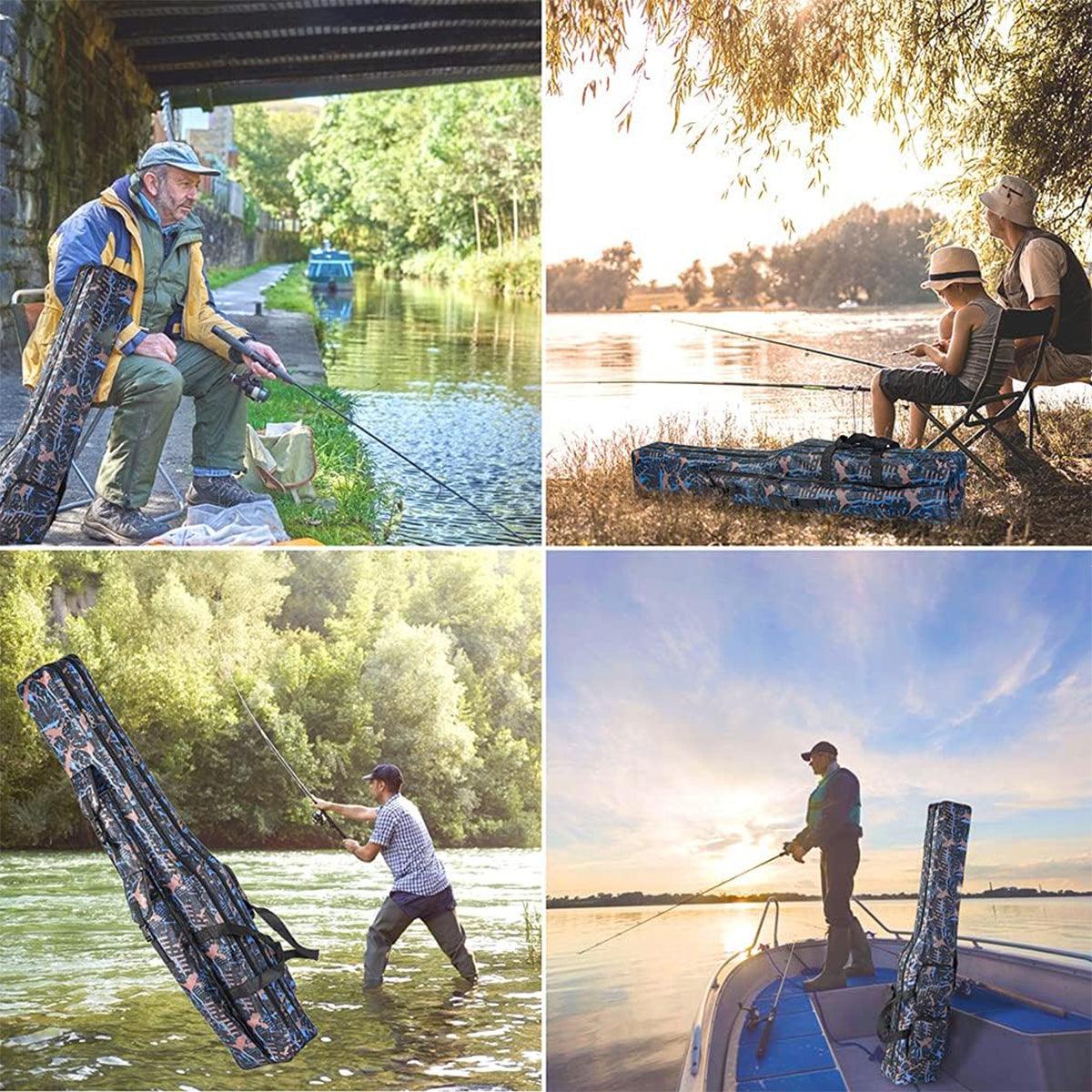 130cm Big Belly Fishing Tackle Bag Rod Storage Carry Case Outdoor Fishing Bag - Light blue camouflage