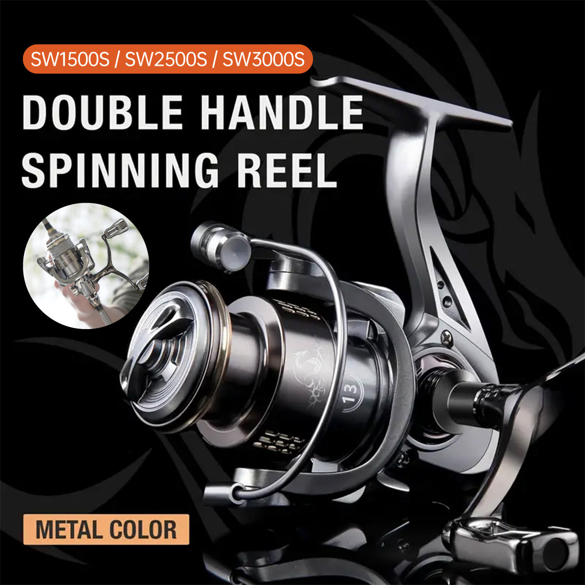 Double Handle Fishing Reel High-Speed Spinning Reel for Freshwater Saltwater - SW3000S