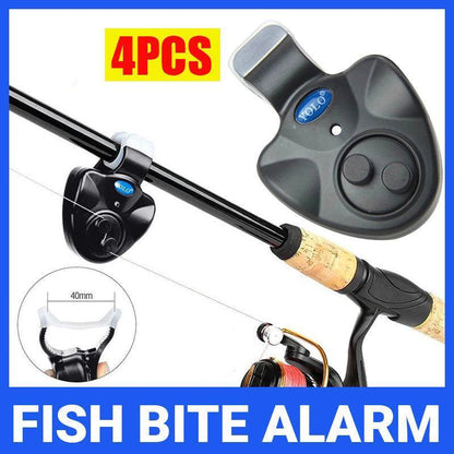 4Pcs Electronic Fish Bite Sound Alarm Led Light Alert Bell Clip-On Fishing Rod