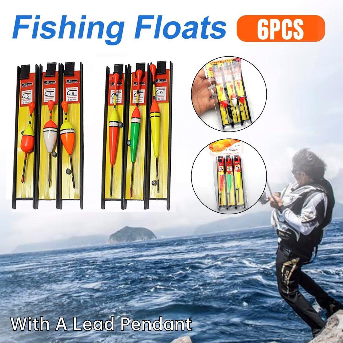 6Pcs Fishing Floats Set Fishing Bobber Hook Kits Straight Column Water Drop Type