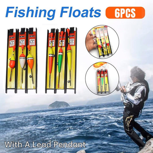 6Pcs Fishing Floats Set Fishing Bobber Hook Kits Straight Column Water Drop Type