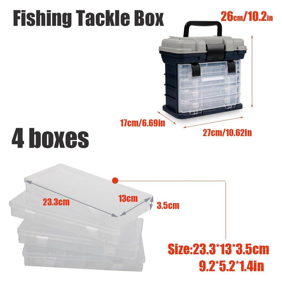 Removable 4 Tray Heavy Duty Fishing Tackle Box Storage Organizer for Tackle