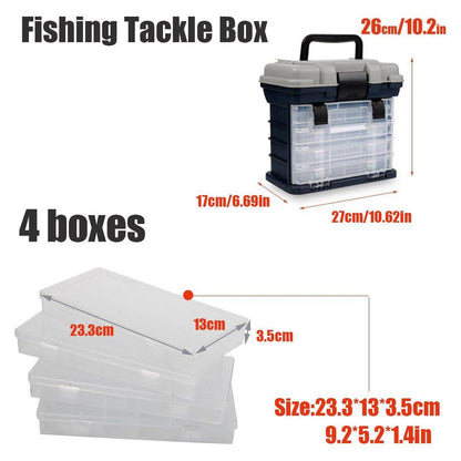 Removable 4 Tray Heavy Duty Fishing Tackle Box Storage Organizer for Tackle