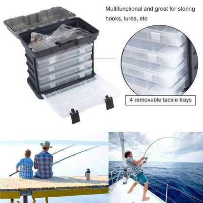 Removable 4 Tray Heavy Duty Fishing Tackle Box Storage Organizer for Tackle