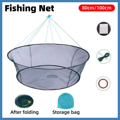 Open Folding Fishing Net Round Fishnet Portable Fish Pocket for Outdoor Angling - 80cm