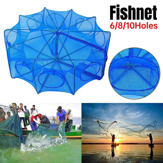 6/8/10 Holes Fishing Net Small Foldable Square Folding Shrimp Eel Lobster Trap - 10Holes